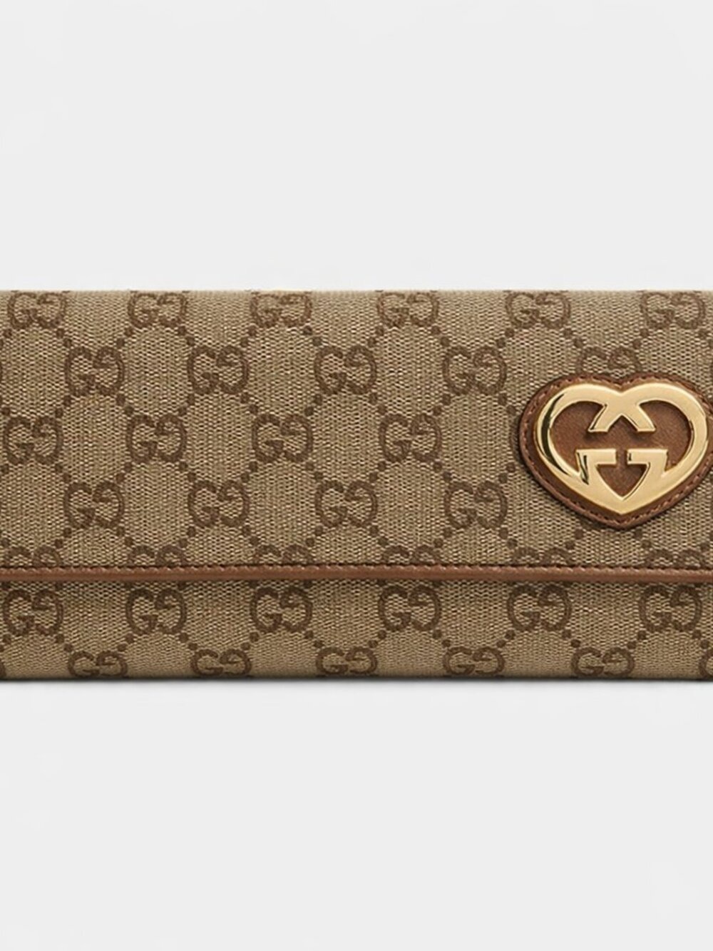 Gucci GG Logo Heart Canvas & Bronze Leather Continental Wallet